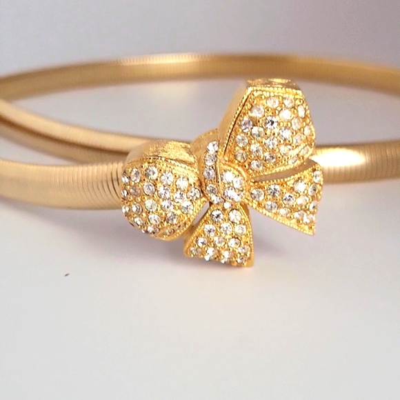 Vintage Dotty Smith Bow Belt Rhinestones Gold Tone Snake Chain 25" Relaxed - Picture 3 of 8